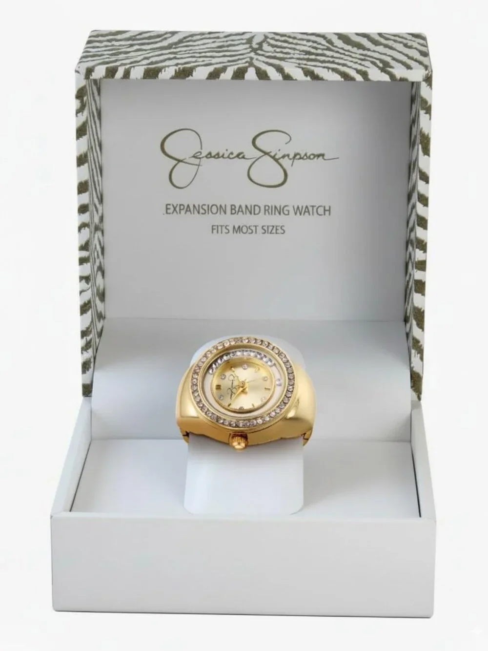 Stylish Adjustable Ring Watch with Crystal Bezel, Quartz Mini Dial, Stretch Band